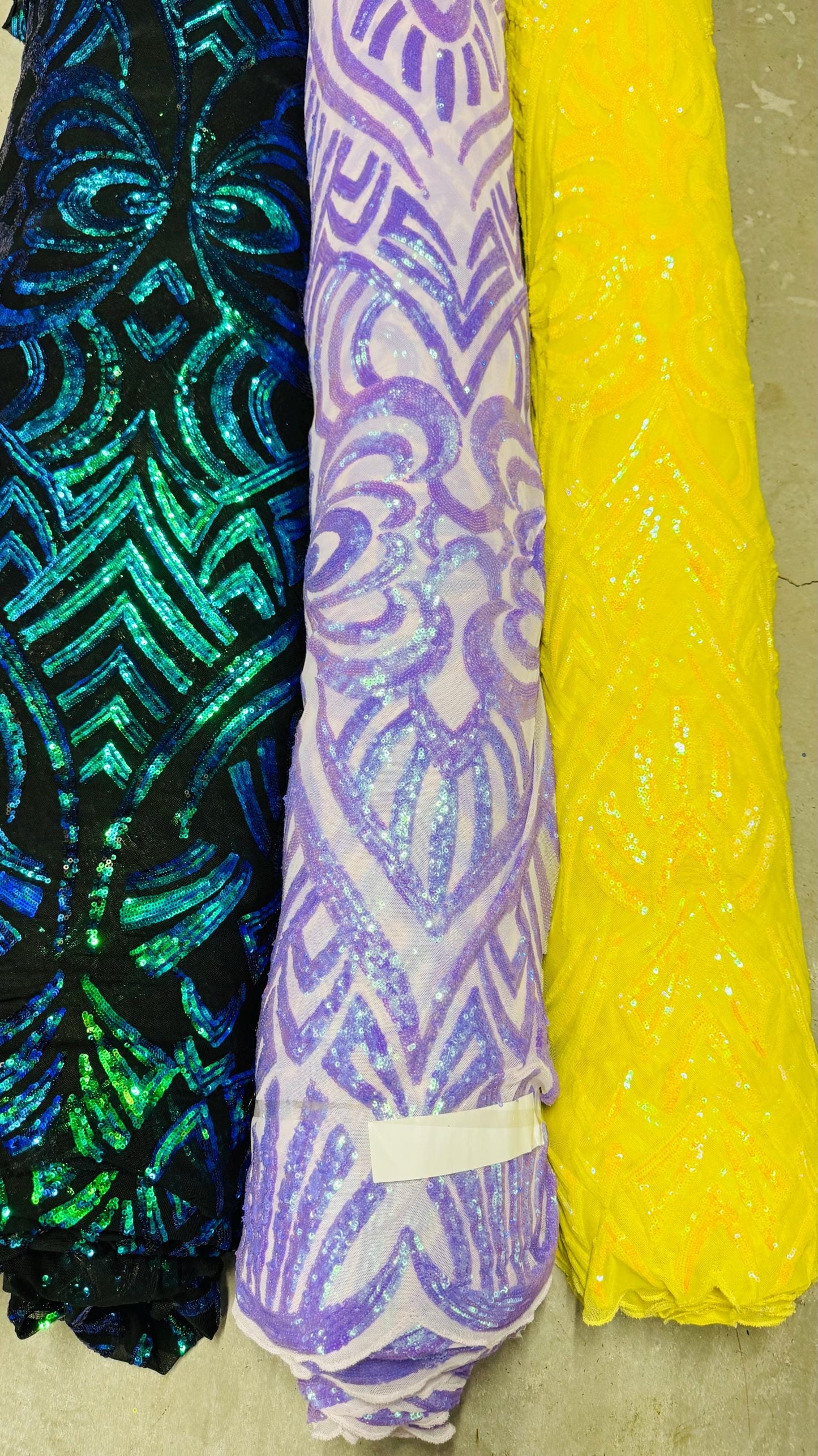 Embroidery glitz sequins Geometric design with mesh base 4-way stretch 54/55" Sold by the YD. Ships worldwide from Los Angeles California