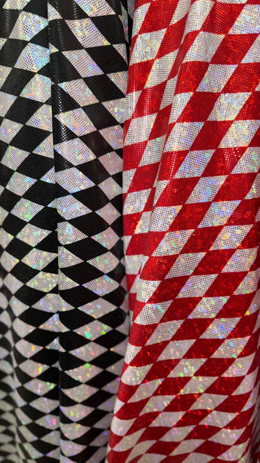 New Diamond Harlequin design Hologram Shattered Glass metallic nylon spandex 4way stretch 58/60" Sold by the YD. Ships worldwide from L.A