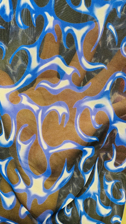 New modern fire flame design print on great quality of power mesh 4-way stretch 58/60” Sold by the YD. Ships Worldwide from Los Angeles CA.