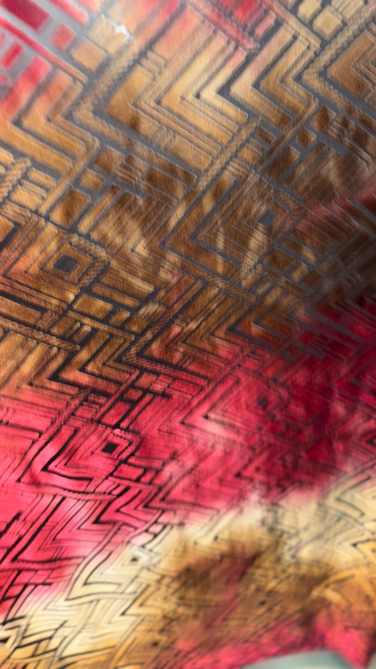New burnout Ombre  Geometric design Bronze/Red color 4-way stretch 58/60” Sold by the YD. Ships worldwide from Los Angeles California USA.