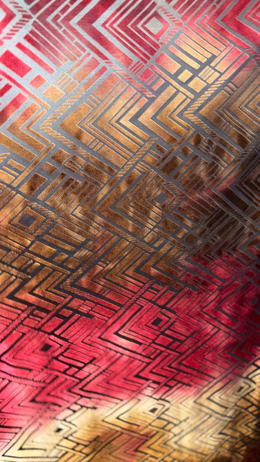 New burnout Ombre  Geometric design Bronze/Red color 4-way stretch 58/60” Sold by the YD. Ships worldwide from Los Angeles California USA.