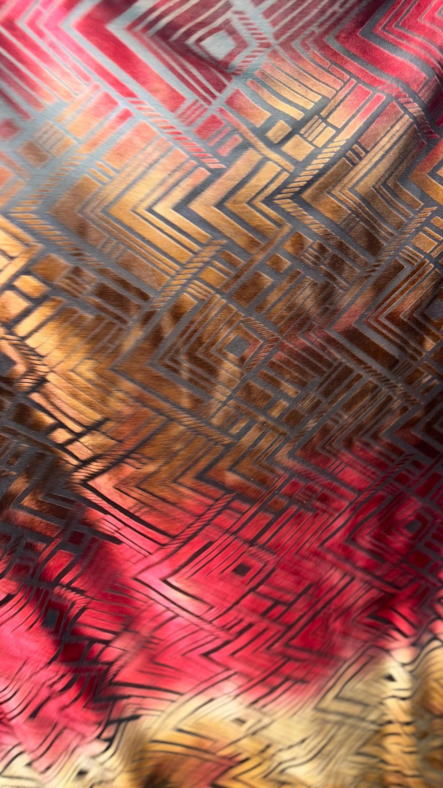 New burnout Ombre  Geometric design Bronze/Red color 4-way stretch 58/60” Sold by the YD. Ships worldwide from Los Angeles California USA.