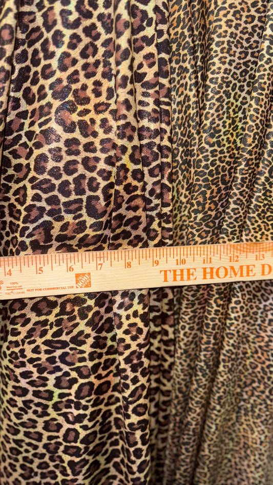 New Exotic cheetah and Leopard design Iridescent metallic hologram nylon spandex 4-way spandex 58/60” Sold by the YD. Ships worldwide