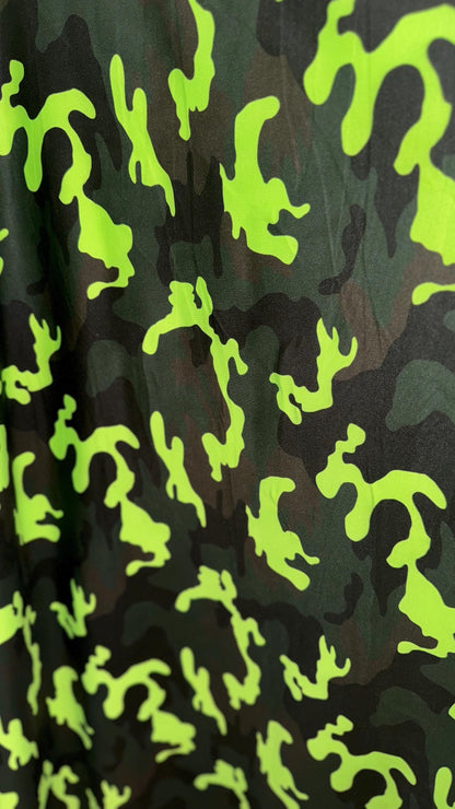 Camouflage design on great quality nylon spandex print 4way Stretch 64/65" Sold by the yd. Ships worldwide from Los Angeles California USA.