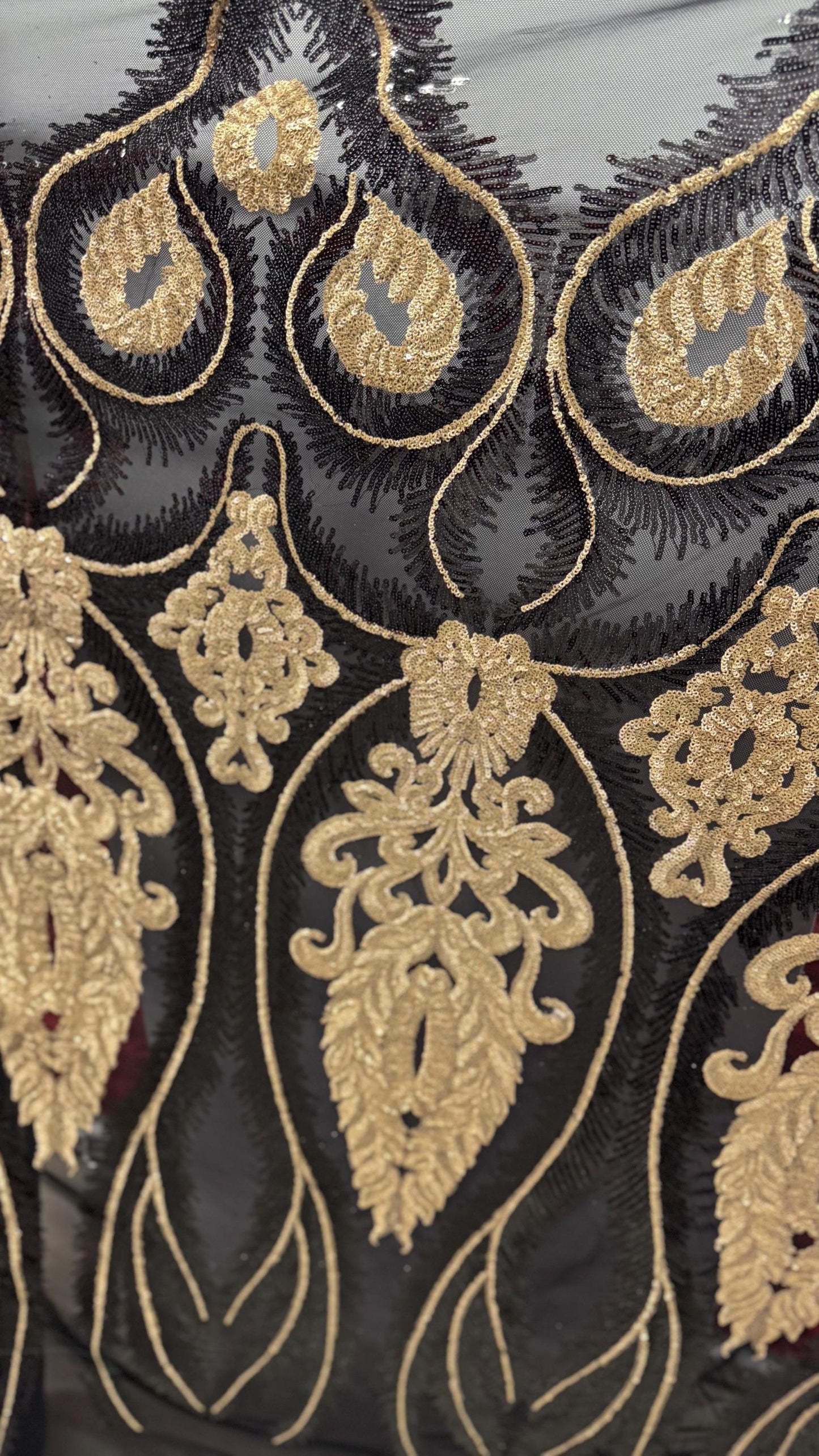 Royalty design Luxury embroidery sequins on stretch mesh 2-way stretch 54/55” Sold by the YD. Ships Worldwide from Los Angeles California US