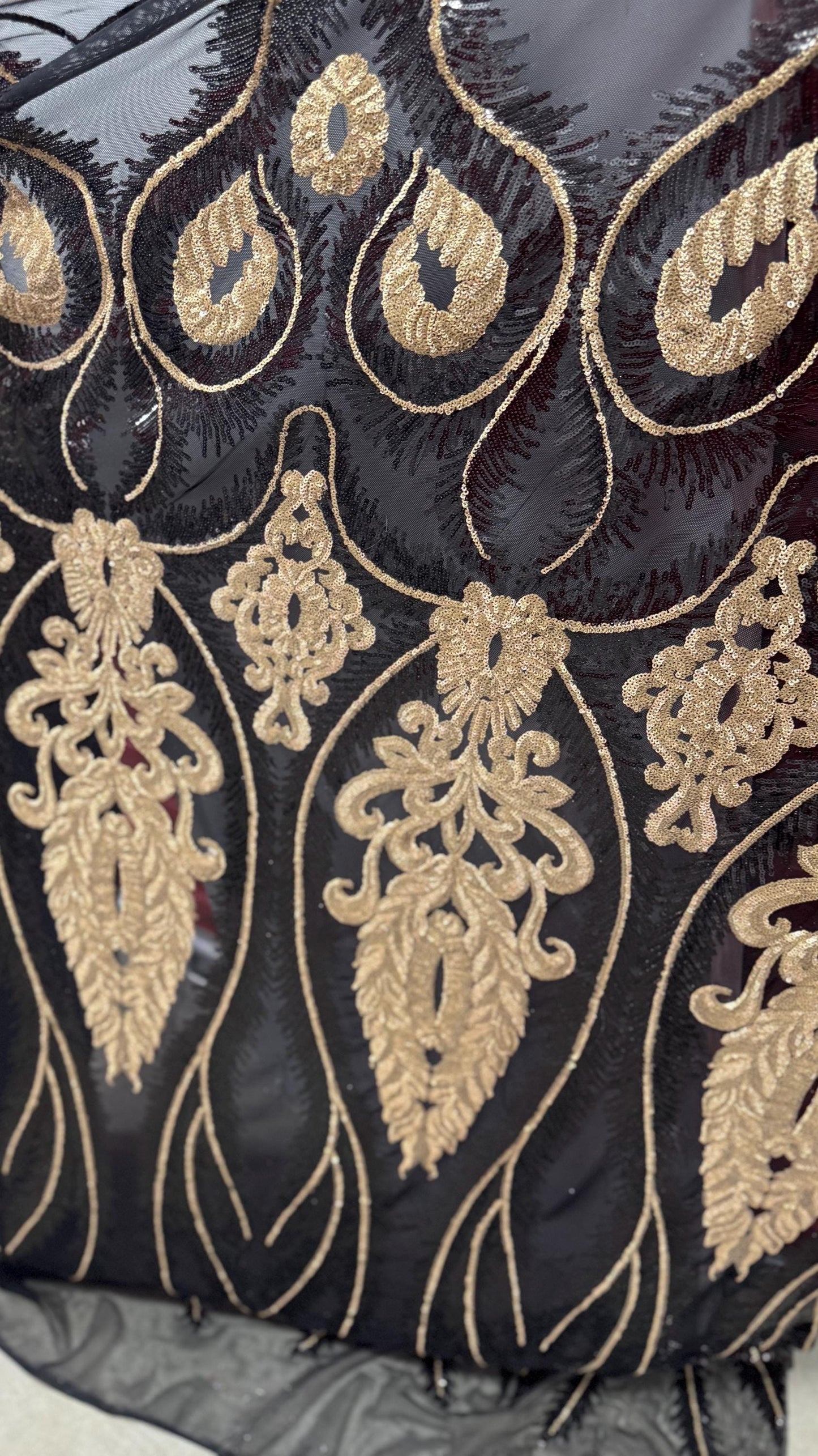 Royalty design Luxury embroidery sequins on stretch mesh 2-way stretch 54/55” Sold by the YD. Ships Worldwide from Los Angeles California US