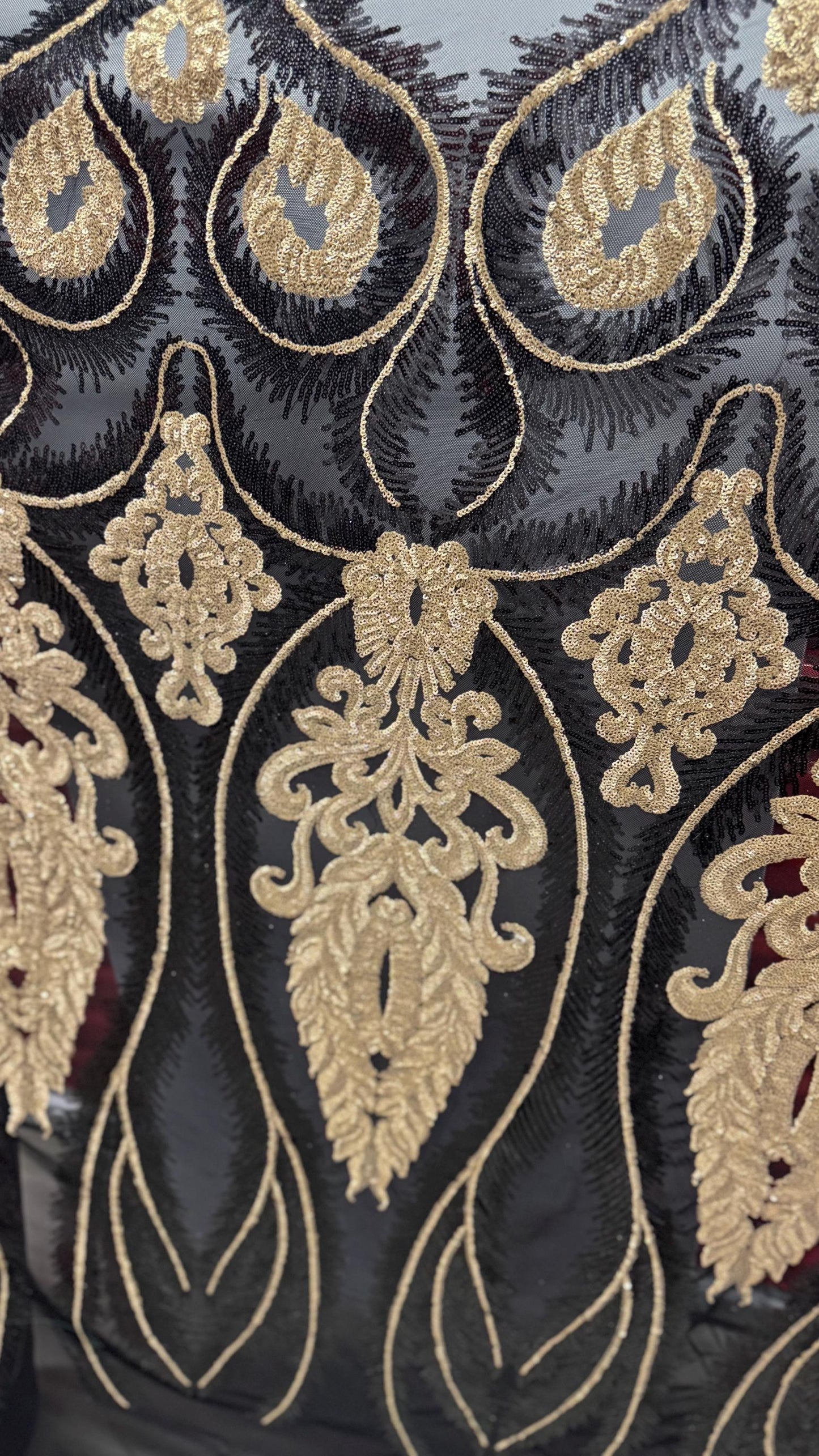 Royalty design Luxury embroidery sequins on stretch mesh 2-way stretch 54/55” Sold by the YD. Ships Worldwide from Los Angeles California US