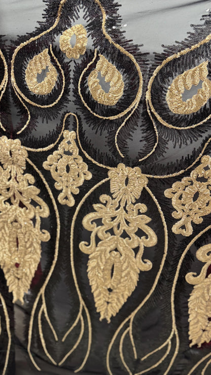Royalty design Luxury embroidery sequins on stretch mesh 2-way stretch 54/55” Sold by the YD. Ships Worldwide from Los Angeles California US