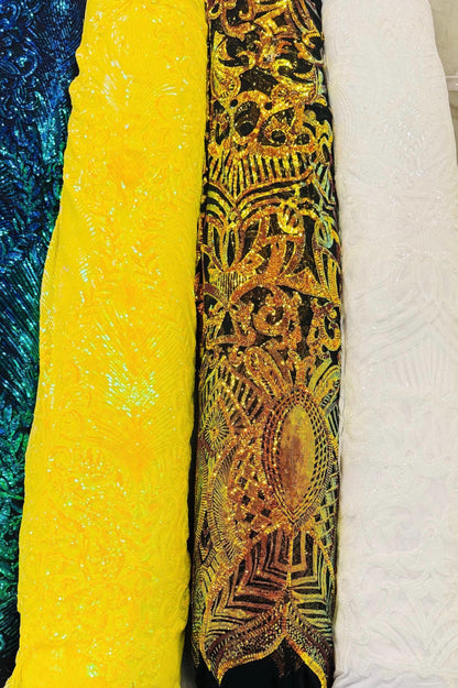 Embroidery glitz sequins Damask design with power mesh base 4-way stretch 54/55" Sold by the YD. Ships worldwide from Los Angeles California