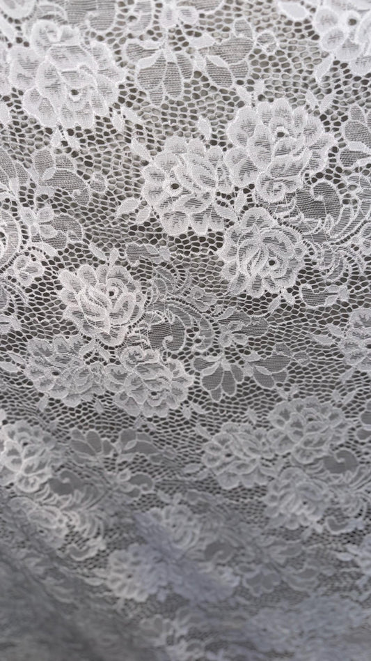 White Victoria lace 4-way stretch 58/60” High quality fabrics by AlexLAFabrics