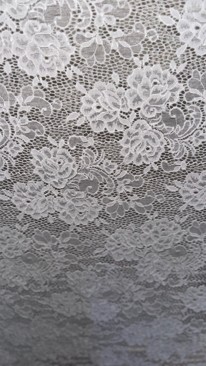 White Victoria lace 4-way stretch 58/60” High quality fabrics by AlexLAFabrics
