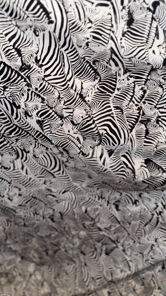 New Safari Zebra design print on nylon spandex 4-way stretch 58/60” Sold by the YD. Ships worldwide from Los Angeles California USA.