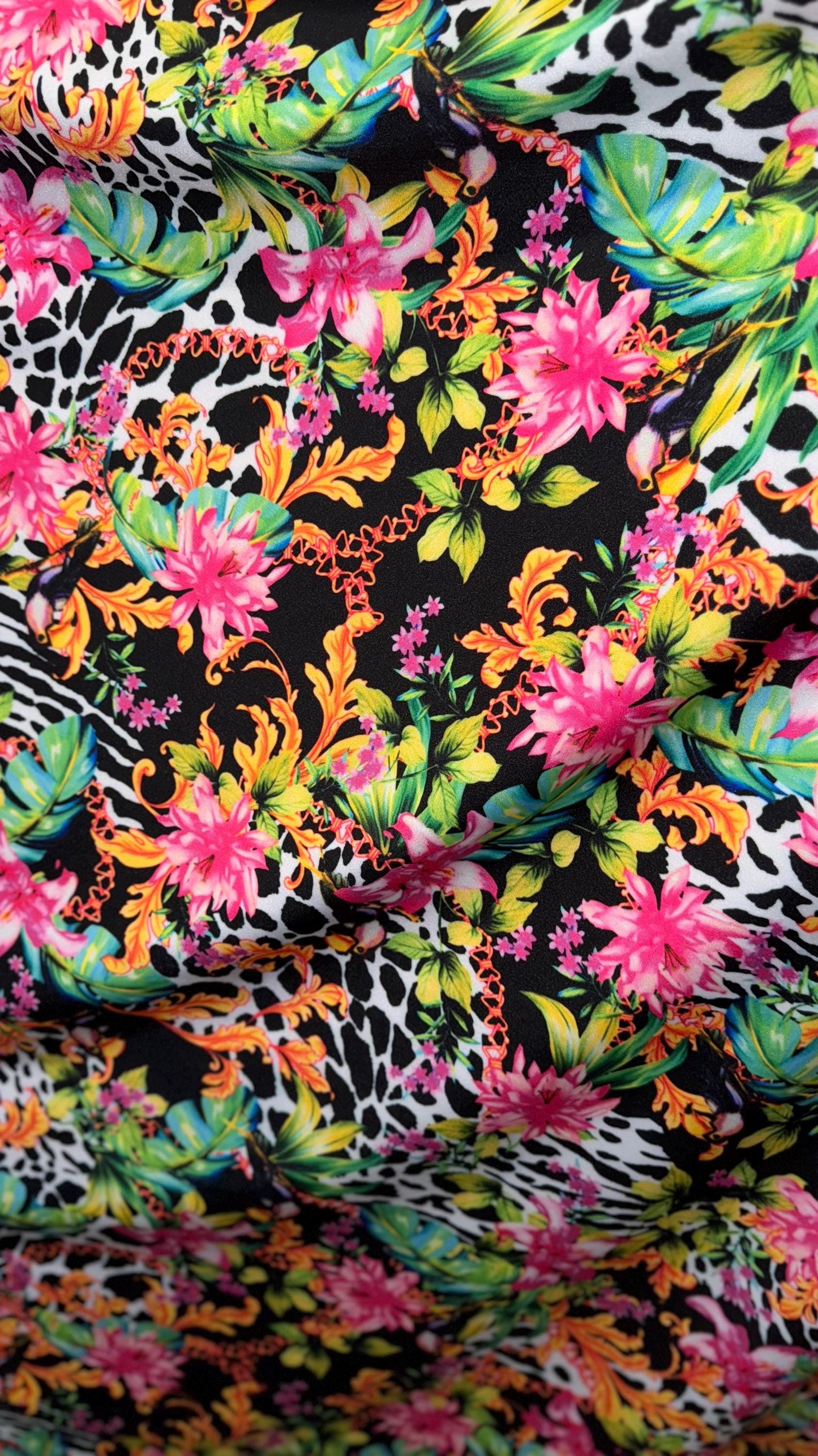 New Tropical Safari design print on great quality of Nylon spandex 4-way stretch 58/60” Sold by the YD. Ships worldwide from Los Angeles
