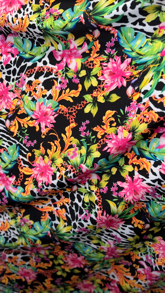 New Tropical Safari design print on great quality of Nylon spandex 4-way stretch 58/60” Sold by the YD. Ships worldwide from Los Angeles