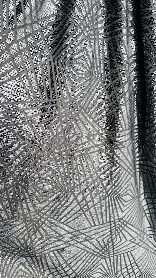 New Metallic Geometric design burnout spandex velvet 4-way stretch 58/60” Sold by the YD. Ships worldwide from Los Angeles California USA.