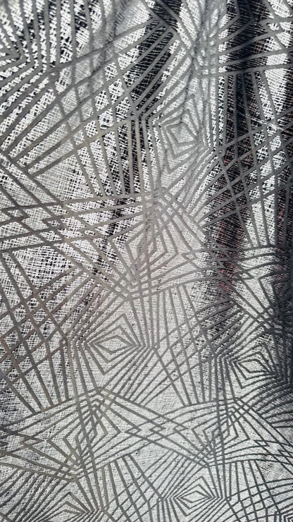 New Metallic Geometric design burnout spandex velvet 4-way stretch 58/60” Sold by the YD. Ships worldwide from Los Angeles California USA.