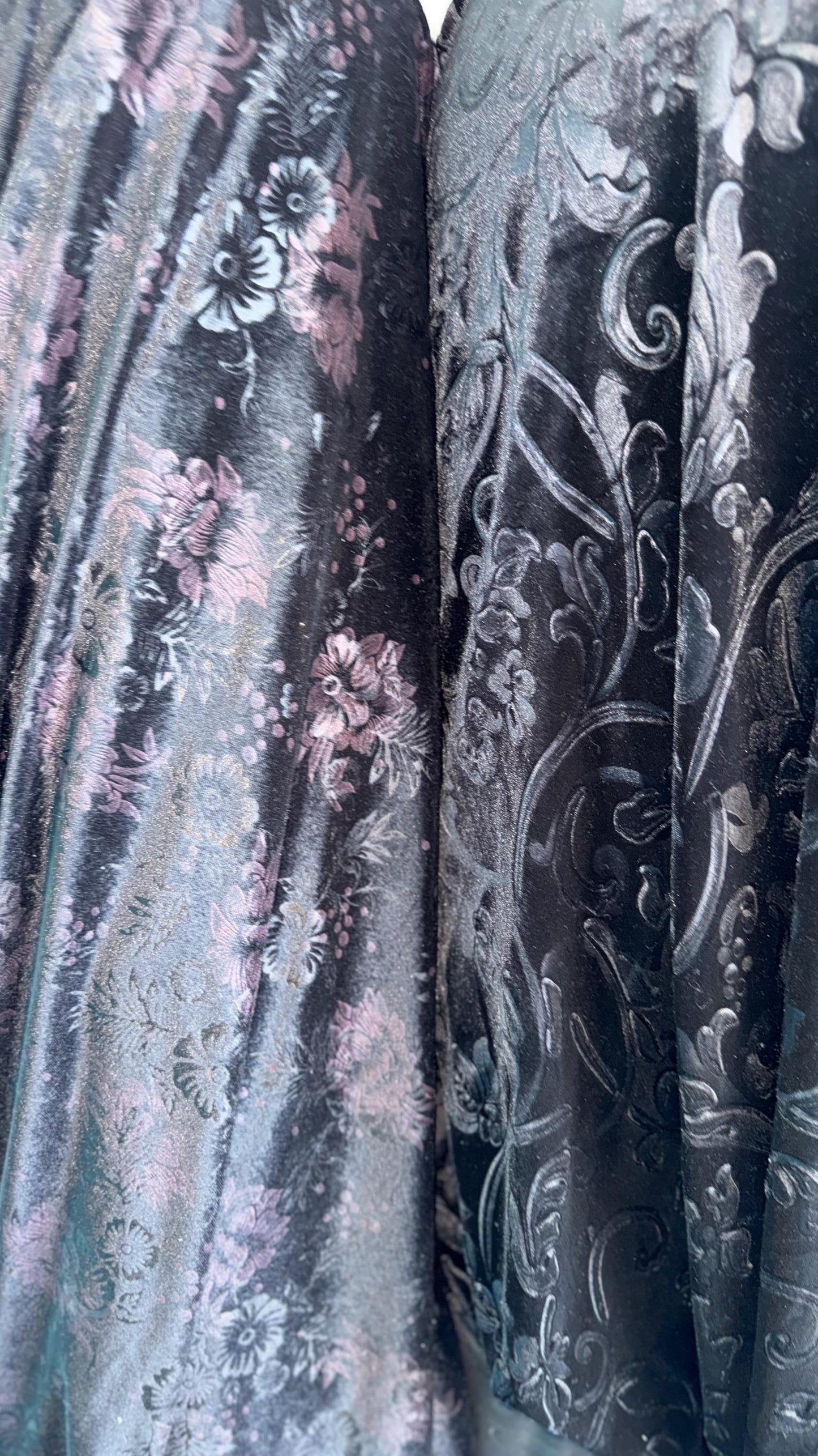 Embossed black velvet abstract and floral design heavy stretch velvet 4way 58/60" Sold by the YD. Ships worldwide from Los Angeles CA
