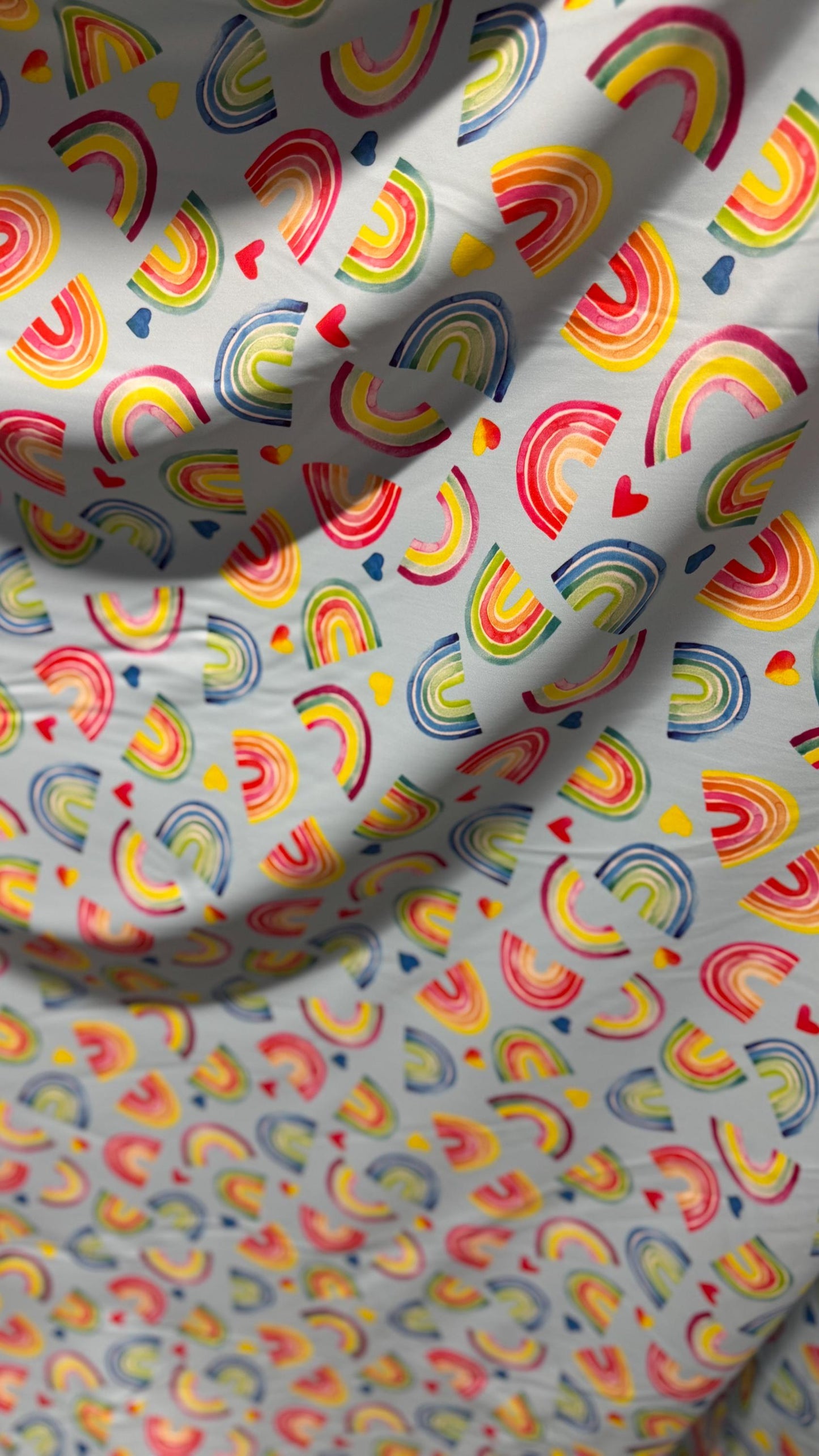 New Lovely Rainbow design  print on nylon spandex 4way Stretch 58/60" Sold by the YD. Ships worldwide from Los Ángeles California USA.