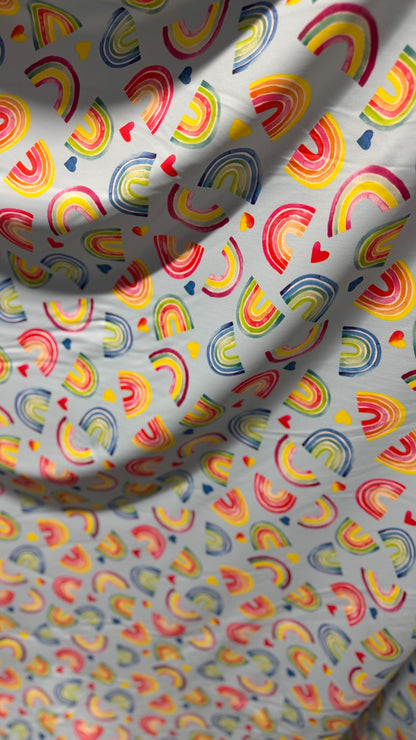 New Lovely Rainbow design  print on nylon spandex 4way Stretch 58/60" Sold by the YD. Ships worldwide from Los Ángeles California USA.