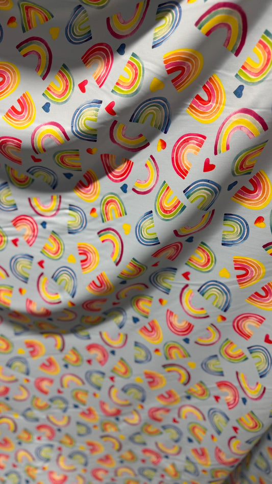 New Lovely Rainbow design  print on nylon spandex 4way Stretch 58/60" Sold by the YD. Ships worldwide from Los Ángeles California USA.