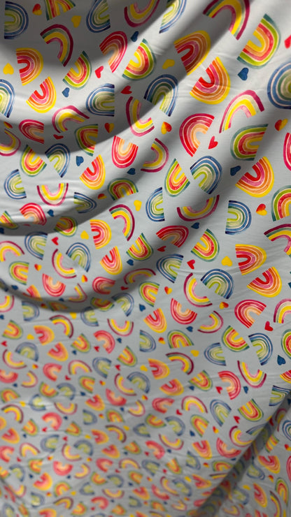 New Lovely Rainbow design  print on nylon spandex 4way Stretch 58/60" Sold by the YD. Ships worldwide from Los Ángeles California USA.