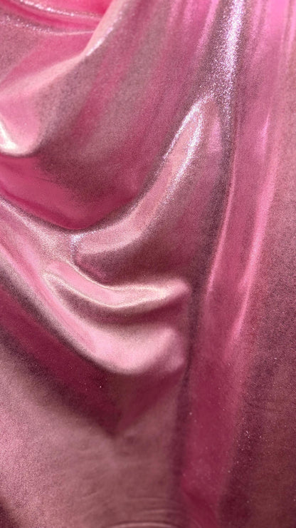 New foggy foil metallic spandex pink/pink color and Bubblegum pink shiny tricot nylon spandex 4way Stretch 58/60" Sold by the YD.