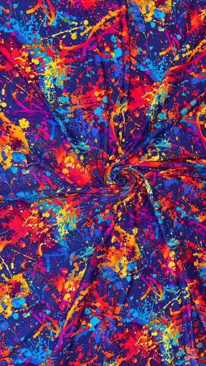 New Graffiti paint design print on nylon spandex with foggy foil 4way stretch 58/60" sold by the YD. Ships worldwide from Los Angeles CA