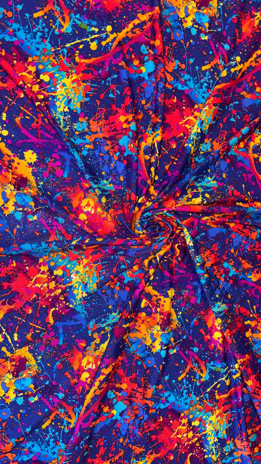 New Graffiti paint design print on nylon spandex with foggy foil 4way stretch 58/60" sold by the YD. Ships worldwide from Los Angeles CA