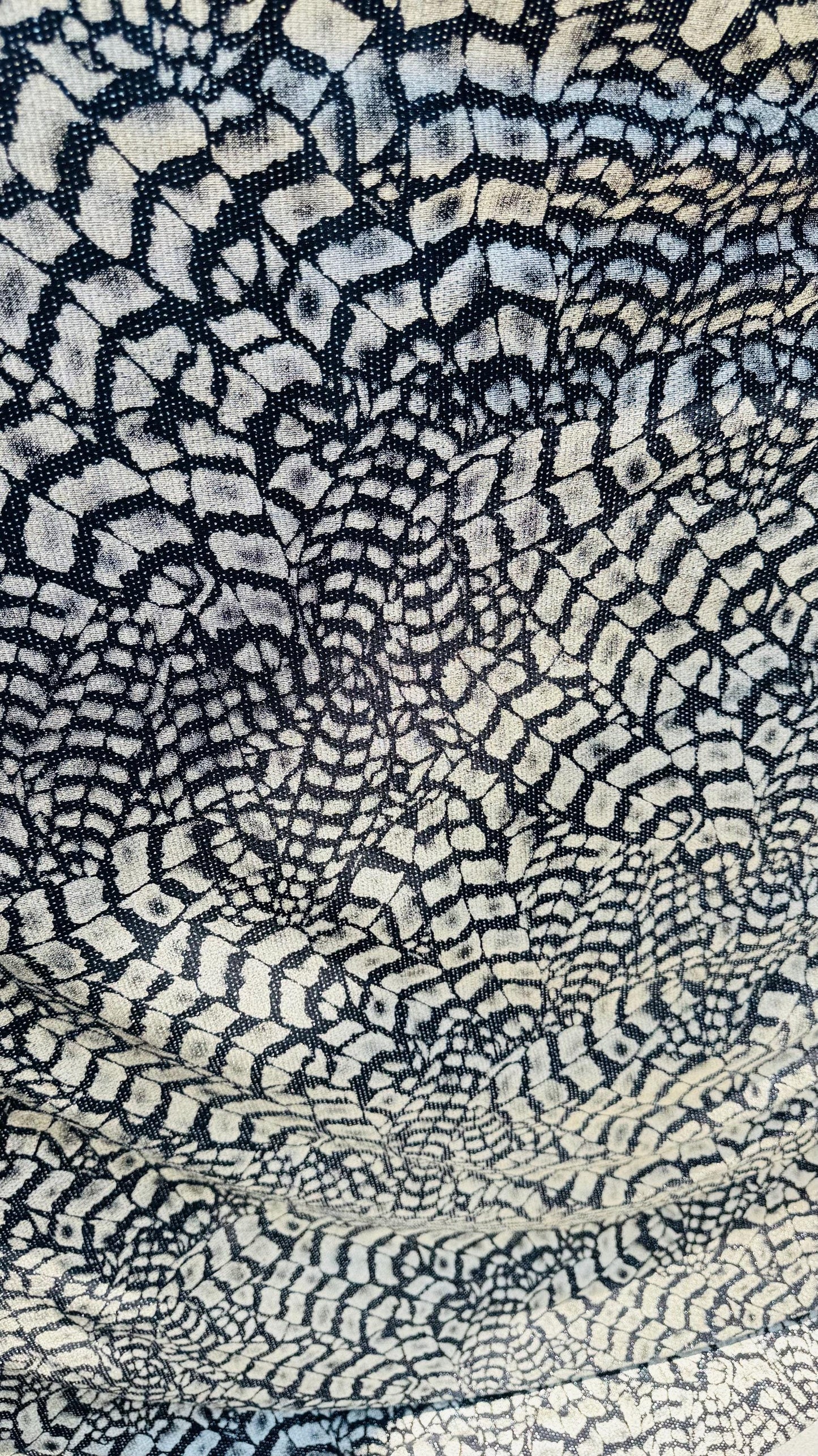 New Exotic Abstract Animal design foil on slinky spandex 4way stretch 58/60" Sold by the YD. Ships worldwide from Los Angeles California USA