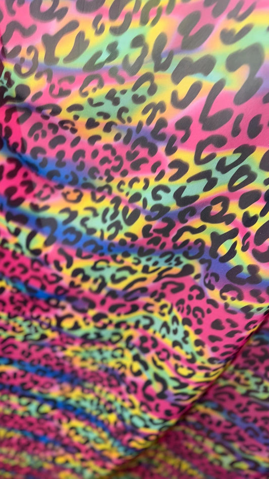 Rainbow Exotic Leopard design print on great quality of nylon spandex power mesh 4-way stretch 58/60” High quality fabrics by AlexLAFabrics