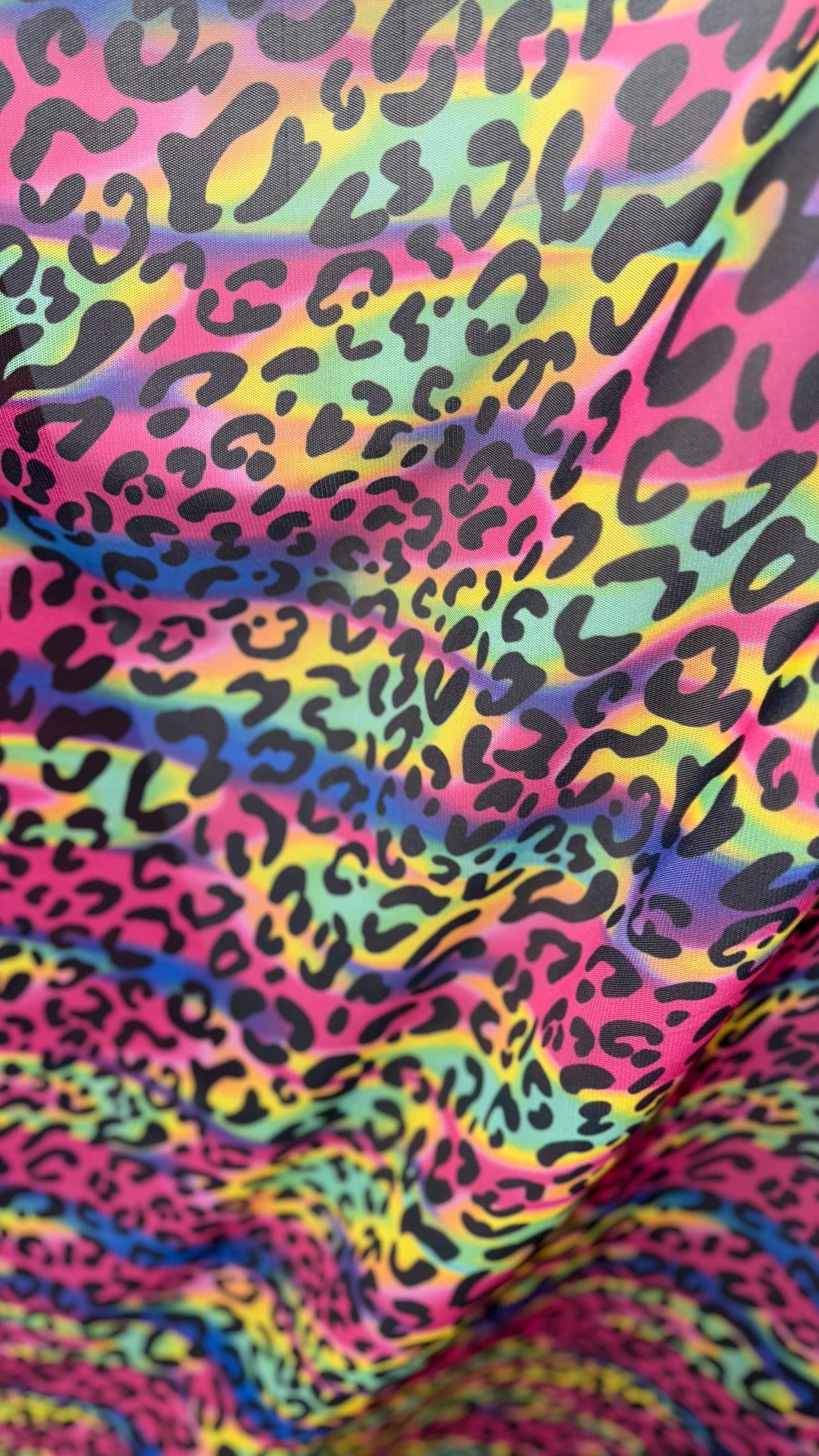 Rainbow Exotic Leopard design print on great quality of nylon spandex power mesh 4-way stretch 58/60” High quality fabrics by AlexLAFabrics