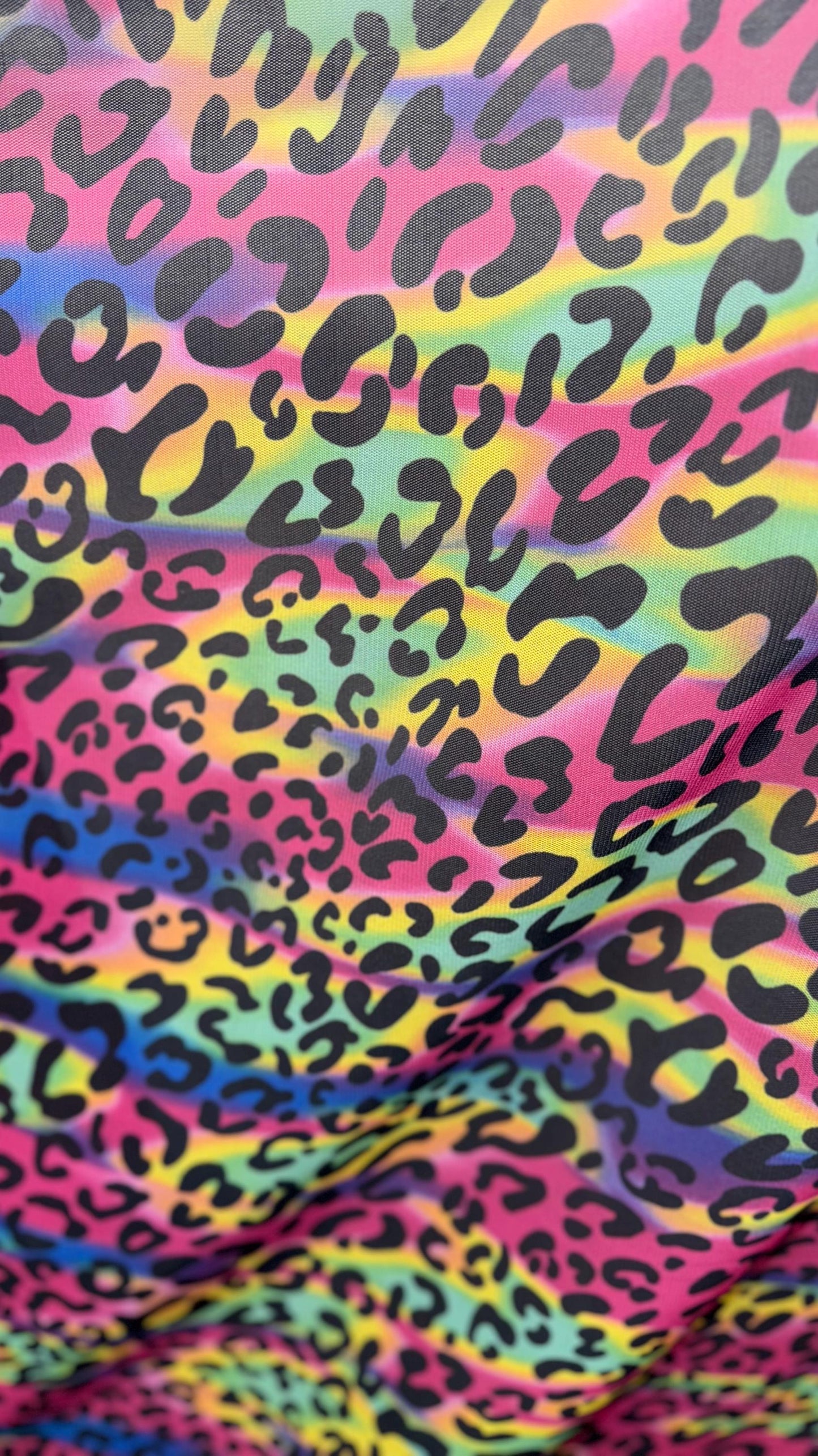Rainbow Exotic Leopard design print on great quality of nylon spandex power mesh 4-way stretch 58/60” High quality fabrics by AlexLAFabrics