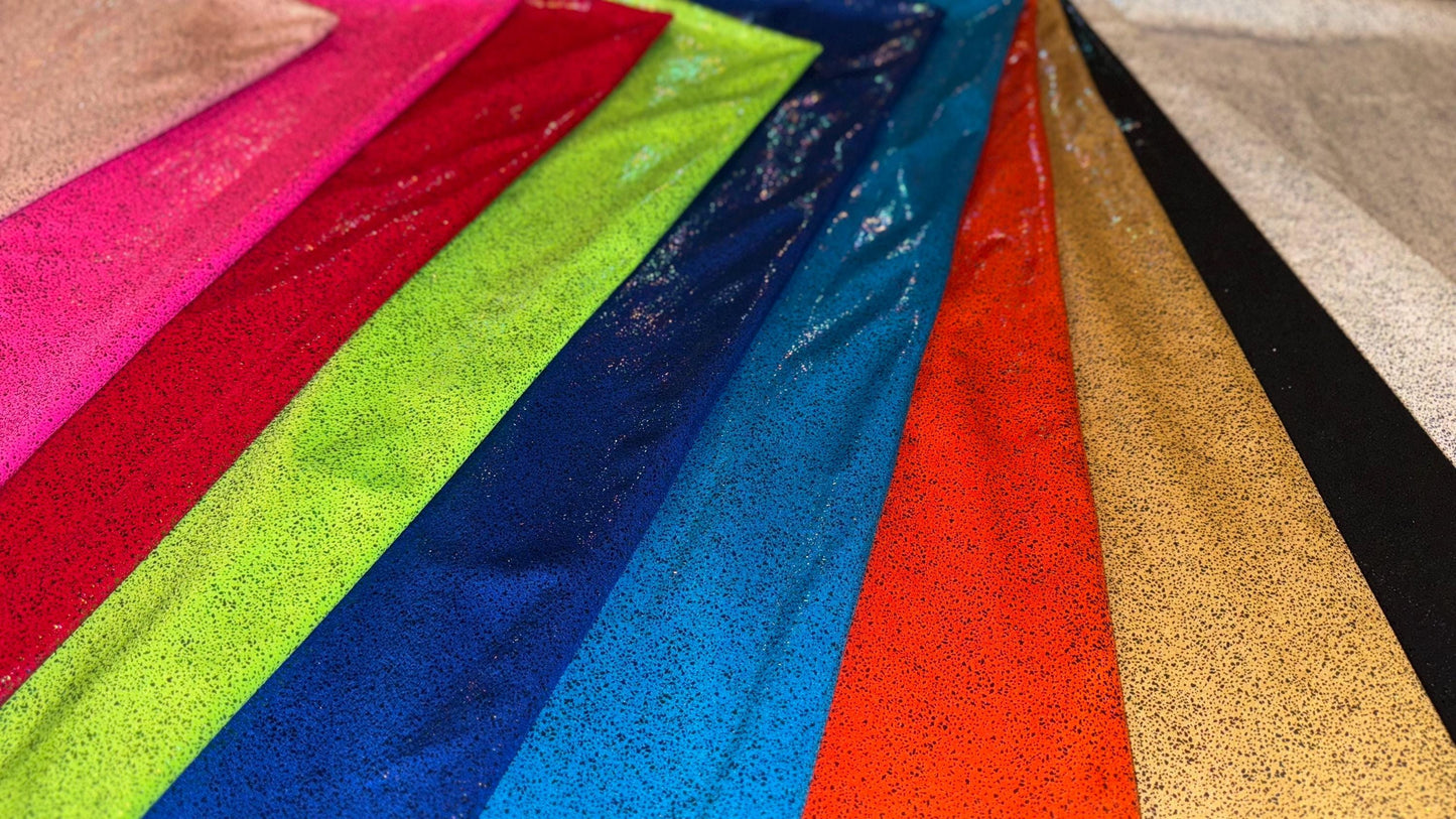 New Iridescent Pebbles hologram foil metallic nylon spandex 4-way stretch 58/60” Sold by the YD. Ships worldwide from Los Angeles CA USA