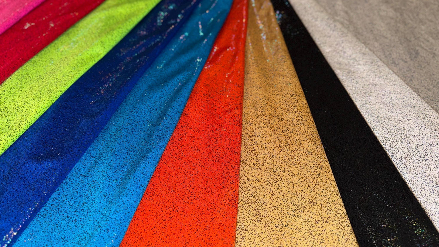 New Iridescent Pebbles hologram foil metallic nylon spandex 4-way stretch 58/60” Sold by the YD. Ships worldwide from Los Angeles CA USA