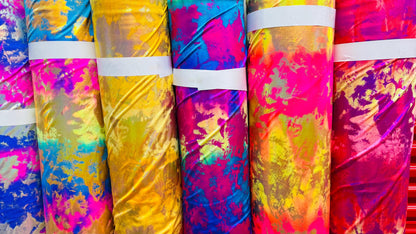 New Splattered lava abstract design Iridescent metallic nylon spandex 4-way stretch 58/60" Sold by the YD. Ships worldwide from Los Angeles