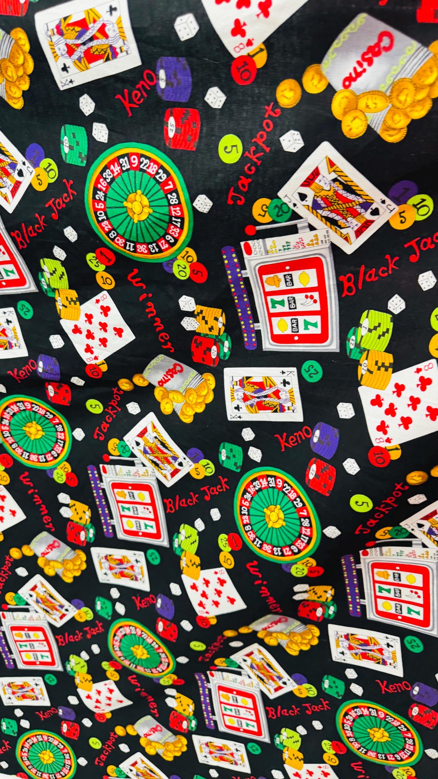 100% cotton Casino Vegas design print on great quality of cotton soft fabric 44/45” Sold by the YD. Ships worldwide from Los Angeles CA USA