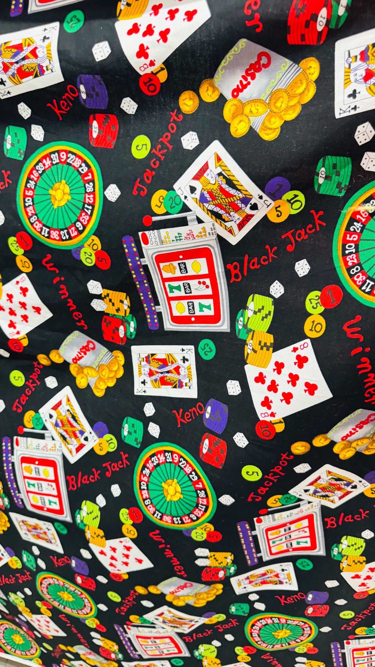 100% cotton Casino Vegas design print on great quality of cotton soft fabric 44/45” Sold by the YD. Ships worldwide from Los Angeles CA USA