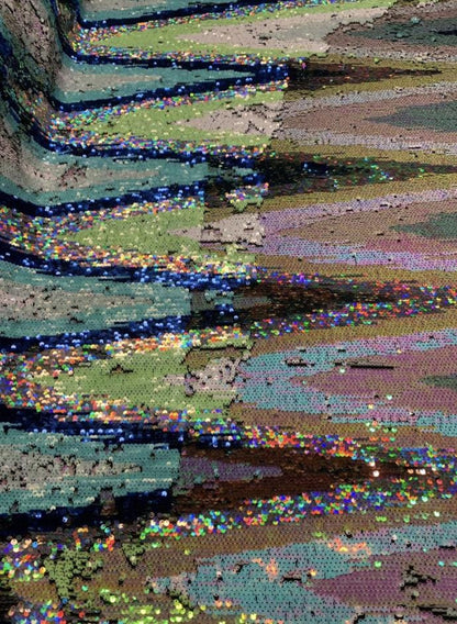ZIGZAG chevron modern iridescent reversible sequins multicolor on nylon base 2way 55/57" Sold by the YD. Ships worldwide from Los Angeles CA