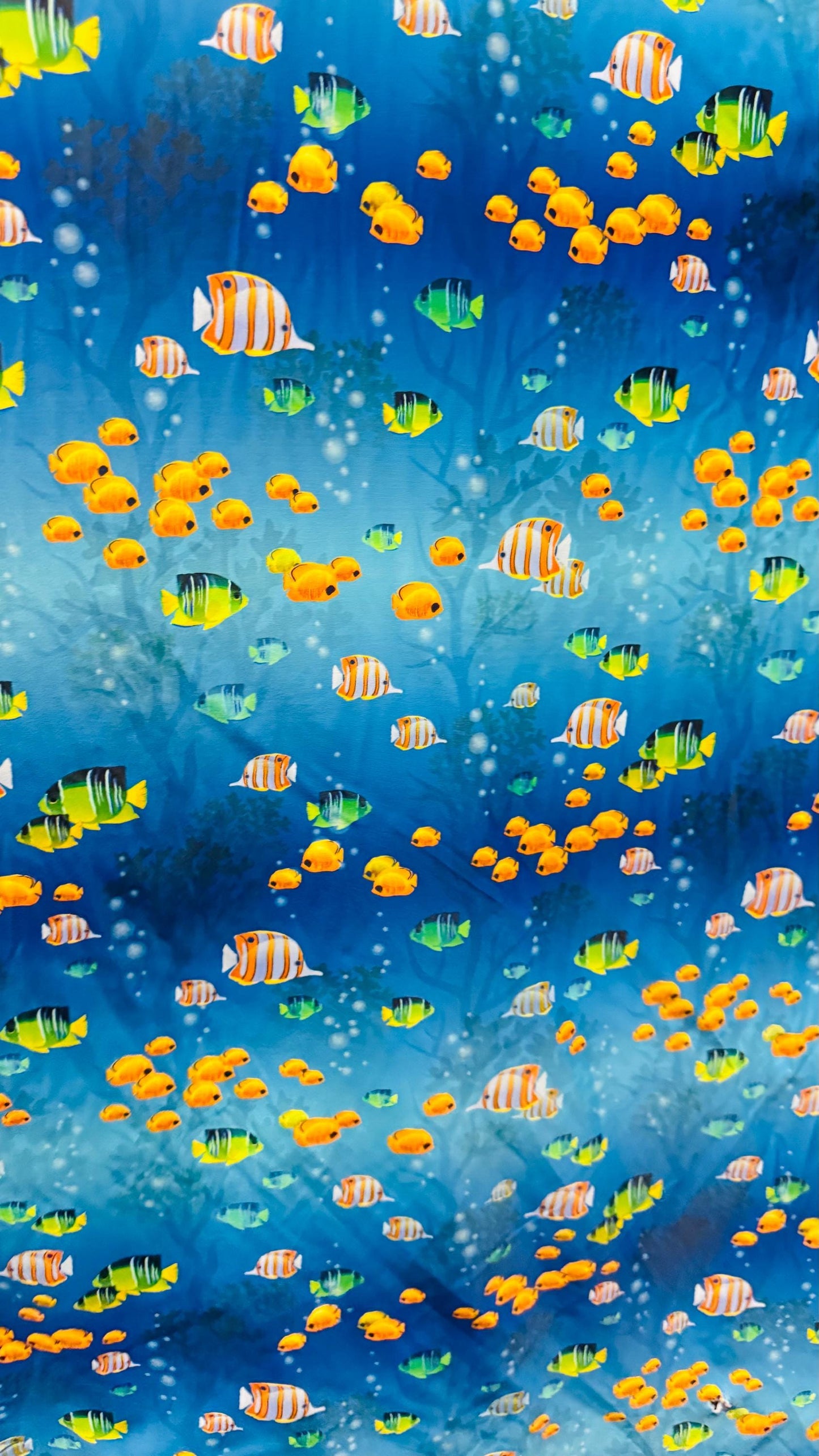 Aquarium design Blue/Multicolor print in nylon  spandex 4way stretch 58/60" sold by the yd. Ships worldwide from Los Angeles California USA