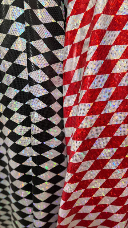 New Diamond Harlequin design Hologram Shattered Glass metallic nylon spandex 4way stretch 58/60" Sold by the YD. Ships worldwide from L.A