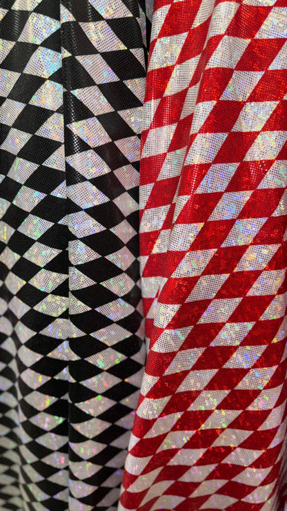 New Diamond Harlequin design Hologram Shattered Glass metallic nylon spandex 4way stretch 58/60" Sold by the YD. Ships worldwide from L.A