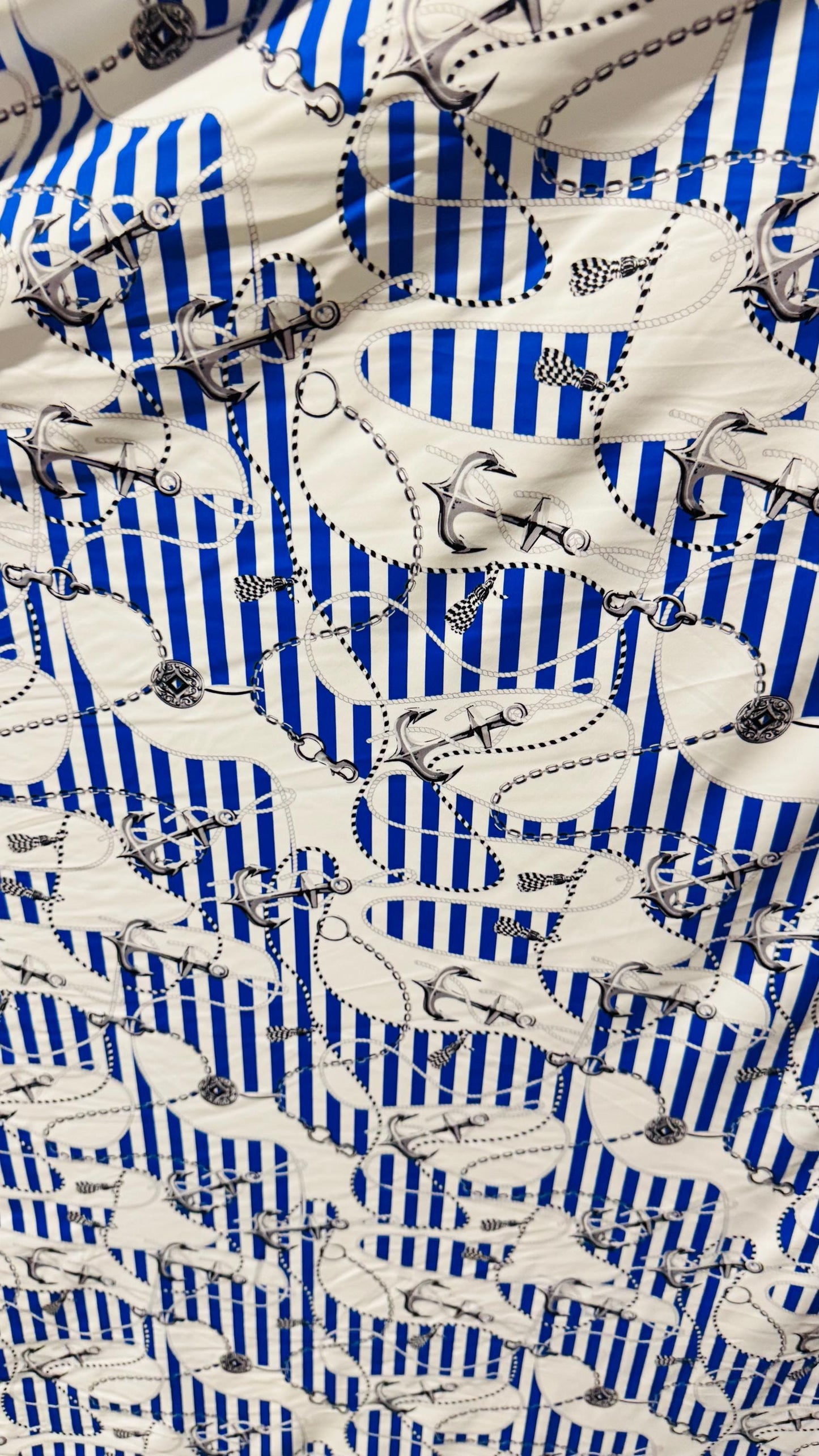 New Anchor Stripes design Blue/White great quality of nylon spandex 4-way stretch 58/60” Sold by the YD. Ships worldwide From Los Angeles