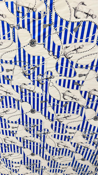 New Anchor Stripes design Blue/White great quality of nylon spandex 4-way stretch 58/60” Sold by the YD. Ships worldwide From Los Angeles
