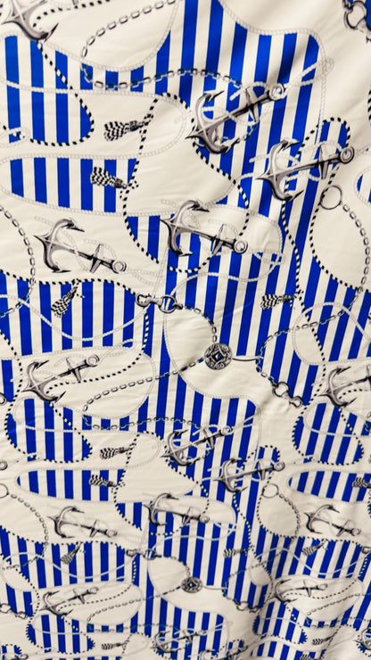 New Anchor Stripes design Blue/White great quality of nylon spandex 4-way stretch 58/60” Sold by the YD. Ships worldwide From Los Angeles