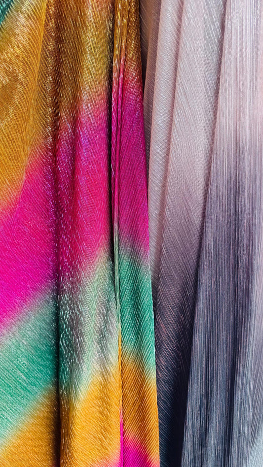 New Pleated metallic Ombre stretch mesh 4way stretch 58/60" Sold by the YD. Ships worldwide from Los Angeles California USA.