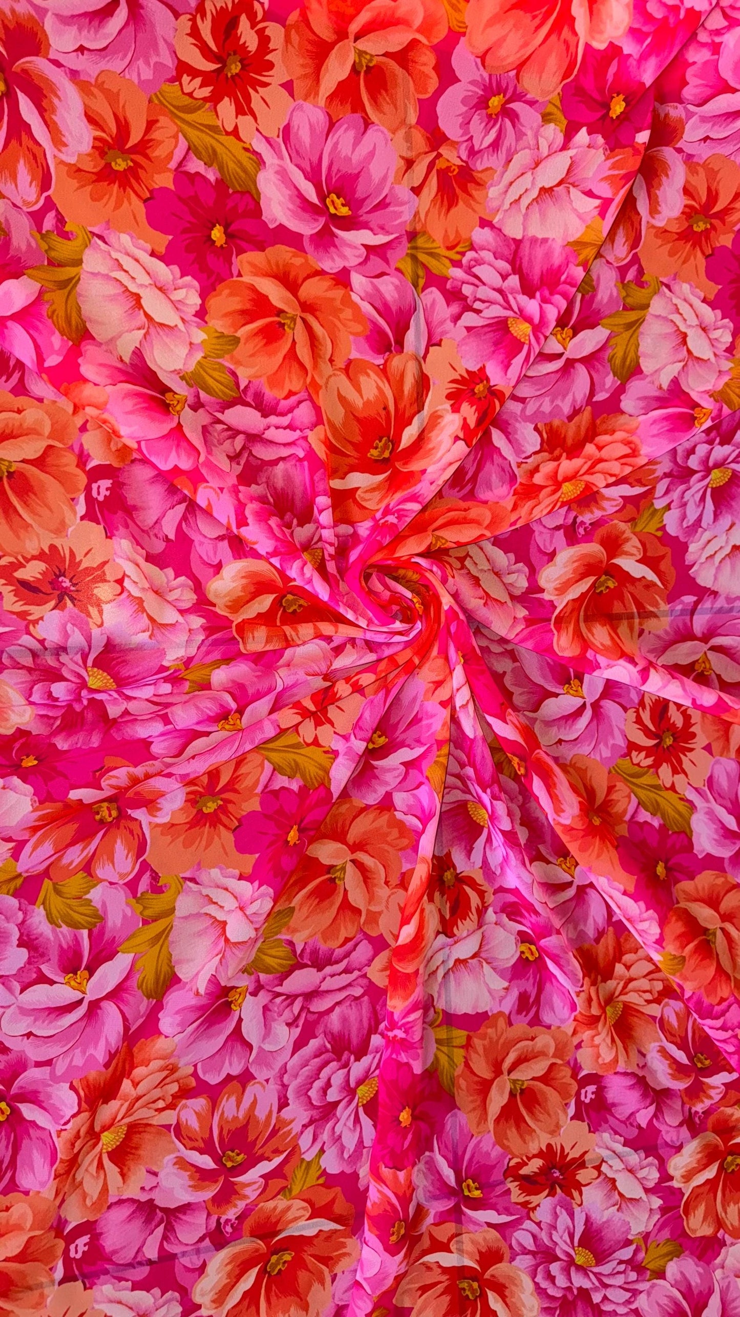 New Lovely Flowers design Pink/Coral  print on great quality of silky high multi chiffon non stretch 58/60” Sold by the YD. Ships worldwide