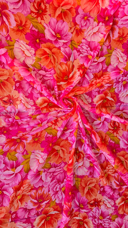 New Lovely Flowers design Pink/Coral  print on great quality of silky high multi chiffon non stretch 58/60” Sold by the YD. Ships worldwide