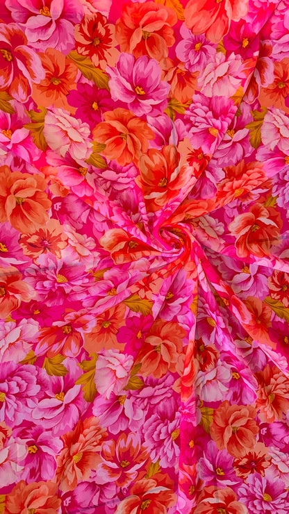 New Lovely Flowers design Pink/Coral  print on great quality of silky high multi chiffon non stretch 58/60” Sold by the YD. Ships worldwide