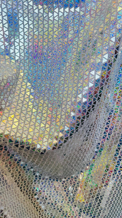 New Triangle Geometric Hologram sequins on metallic base non stretch 44/45" Sold by the YD. Ships worldwide from Los Angeles California USA