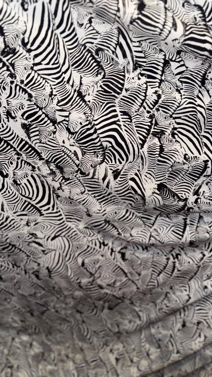 New Safari Zebra design print on nylon spandex 4-way stretch 58/60” Sold by the YD. Ships worldwide from Los Angeles California USA.